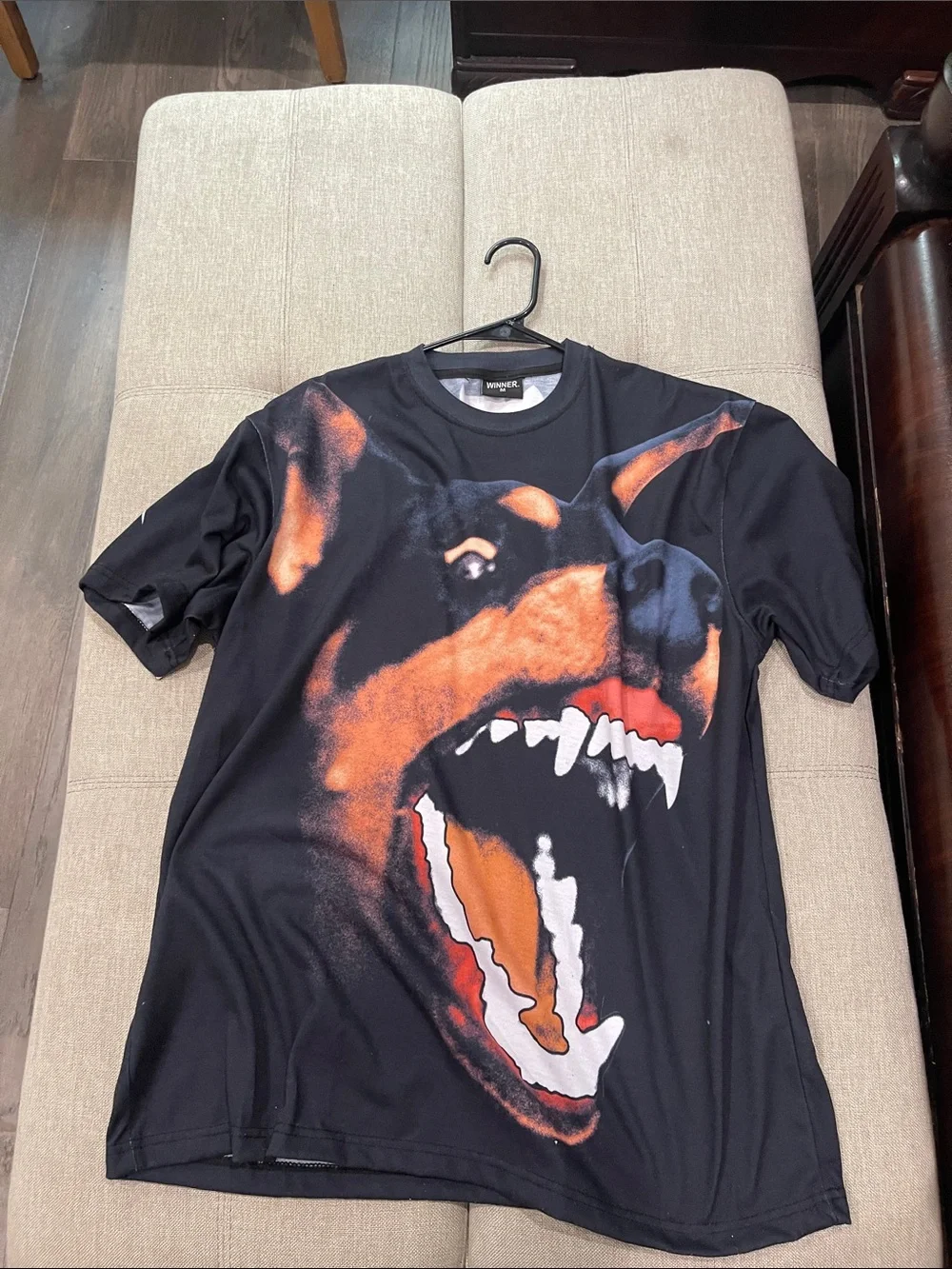 Vivienne Westwood Black Tee with Orange & White Rottweiler Graphic